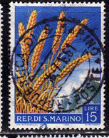 REPUBBLICA DI SAN MARINO 1958 FRUTTA E PRODOTTI AGRICOLI FRUMENTO LIRE 15 USATO USED OBLITERE' - Usati