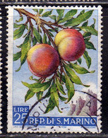 REPUBBLICA DI SAN MARINO 1958 FRUTTA E PRODOTTI AGRICOLI PESCHE LIRE 25 USATO USED OBLITERE' - Usati