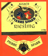Etiquette + Collerette Ancienne Neuve De Vin D'alsace Riesling 1981 Pierre Sparr à Sigolsheim - 70 Cl - Cigogne - Riesling