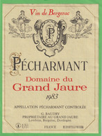 Etiquette Vin De Bergerac "Pécharmant" Domaine Du Grand Jaure - 1983 - Bergerac