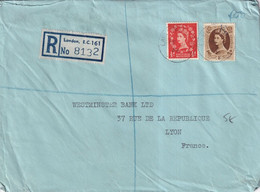 1954 - GB - PERFORE / PERFIN "K" - ENVELOPPE RECOMMANDEE De LONDON => LYON - Gezähnt (perforiert)