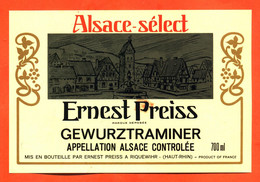 Etiquette Ancienne Neuve De Vin D'alsace Select Gewurztraminer Ernest Preiss à Riquewihr - 70 Cl - Gewürztraminer