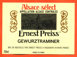 Etiquette Ancienne Neuve De Vin D'alsace Select Gewurztraminer Ernest Preiss à Riquewihr - 70 Cl - Gewürztraminer