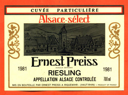 Etiquette Ancienne Neuve De Vin D'alsace Select Riesling Cuvée Particulière 1981 Ernest Preiss à Riquewihr - 70 Cl - Riesling
