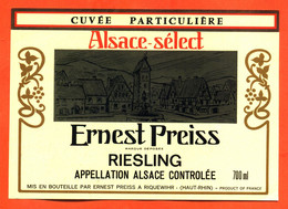 Etiquette Ancienne Neuve De Vin D'alsace Select Riesling Cuvée Particulière Ernest Preiss à Riquewihr - 70 Cl - Riesling