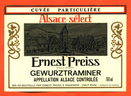 Etiquette Ancienne Neuve De Vin D'alsace Select Gewurztraminer Cuvée Particulière Ernest Preiss à Riquewihr - 70 Cl - Gewürztraminer