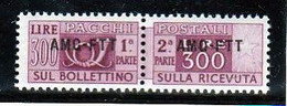 1949 Italia Italy Trieste A PACCHI POSTALI 300L Lilla Bruno MNH** Firma Biondi PARCEL POST - Paketmarken/Konzessionen