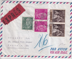 1959 - ESPAGNE - ENVELOPPE EXPRES ! De MADRID => PARIS Avec 3 CACHETS PNEUMATIQUES AU DOS ! - Lettres & Documents