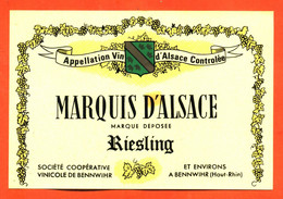 Etiquette Neuve De Vin D'alsace Marquis D'alsace Riesling Coopérative Vinicole De Bennwihr - Riesling