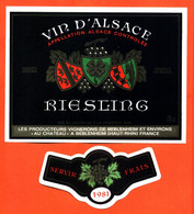 Etiquette + Collerette Ancienne Neuve De Vin D'alsace Riesling 1981 Vignerons De Beblenheim - 70 Cl - Riesling