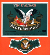 Etiquette + Collerette Ancienne Neuve De Vin D'alsace Edelzwicker Storchengold Vignerons De Beblenheim  100 Cl - Cigogne - Gewurztraminer