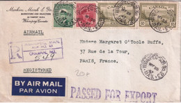 1947 - CANADA - ENVELOPPE RECOMMANDEE De WINNIPEG "PASSED FOR EXPORT" ! => PARIS - Briefe U. Dokumente
