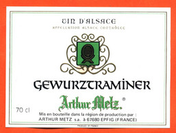 Etiquette Neuve De Vin D'alsace Gewurztraminer Ets Arthur Metz à Epfig - 70 Cl - Gewurztraminer