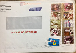 NETHERLANDS 2021, USED AIRMAIL COVER TO INDIA 10 STAMPS USED 2004, SELF ADHESIVE 8 STAMPS WITHOUT ROTTERDAM CANCELLATION - Storia Postale