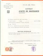 54 Toul - Généalogie - Extrait Acte De Naissance En 1912 - Timbre Fiscal - VPAN 2 - Naissance & Baptême