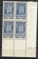 France  Coin Daté  15 06 1938   Cat Yt N° 399   GOMME ALTEREE - 1930-1939