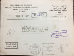 EGYPT 2004, USED COVER TO INDIA, MISSENT TO BANGKOK THAILAND, BOXED, WELCOME TO EGYPT CAIRO SLOGAN CANCEL - Lettres & Documents