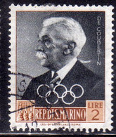 REPUBBLICA DI SAN MARINO 1959 PREOLIMPICA DE COUBERTIN LIRE 2 USATO USED OBLITERE' - Usati