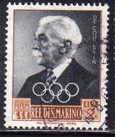 REPUBBLICA DI SAN MARINO 1959 PREOLIMPICA DE COUBERTIN LIRE 2 USATO USED OBLITERE' - Usati