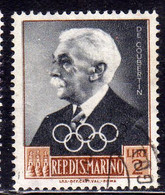 REPUBBLICA DI SAN MARINO 1959 PREOLIMPICA DE COUBERTIN LIRE 2 USATO USED OBLITERE' - Usati