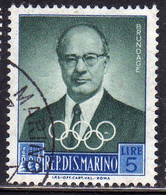 REPUBBLICA DI SAN MARINO 1959 PREOLIMPICA BRUNDAGE LIRE 5  USATO USED OBLITERE' - Usati