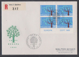Schweiz  1962 Reko FDC Mit Viererblock Mi Nr: 757  Ausgabe " EUROPA " - Covers & Documents