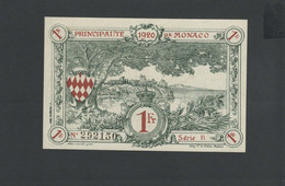 MONACO Billet 1 Franc BLEU Avec N° Lettre B 1920 NEUF - Monaco