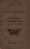 HISTORIQUE 133 REGIMENT D ARTILLERIE LOURDE  GUERRE 1914 1918 - 1914-18