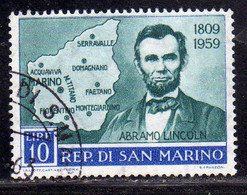 REPUBBLICA DI SAN MARINO 1959 ABRAMO LINCOLN LIRE 5 USATO USED OBLITERE' - Usati