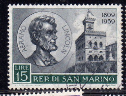 REPUBBLICA DI SAN MARINO 1959 ABRAMO LINCOLN LIRE 15 USATO USED OBLITERE' - Usati