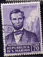 REPUBBLICA DI SAN MARINO 1959 ABRAMO LINCOLN LIRE 70 USATO USED OBLITERE' - Usati