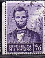 REPUBBLICA DI SAN MARINO 1959 ABRAMO LINCOLN LIRE 70 USATO USED OBLITERE' - Usati