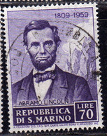 REPUBBLICA DI SAN MARINO 1959 ABRAMO LINCOLN LIRE 70 USATO USED OBLITERE' - Usati