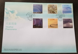 Hong Kong Weather Phenomena 2014 Rainbow Lightning Rain Fog Cloud Frost (stamp FDC) - Cartas & Documentos