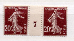 FRANCE N° 139 20C BRUN ROUGE TYPE SEMEUSE MILLESIME 1907  NEUF SANS CHARNIERE - Millesimes