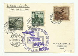 Airmail Post Cart Franked 75rp From TRIESENBERG 29.III.1933 To Einsiedeln (CH.) Via ZÜRICH 30.III.1933 (Le Locle-Sürich) - Air Post