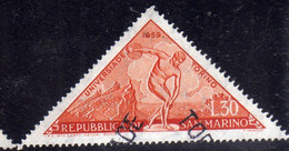 REPUBBLICA DI SAN MARINO 1959 UNIVERSIADI DI TORINO WINTER OLYMPIC GAMES TURIN LIRE 30 USATO USED OBLITERE' - Usati