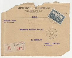 Compagnie Algérienne - ONLY FRONT Of Company Letter Cover Posted Registered 1934 Rabat  To La Chesnaye B220220 - Briefe U. Dokumente