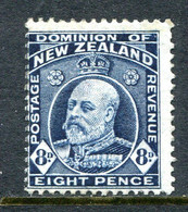 New Zealand 1909-16 King Edward VII - P.14 X 14½ - 8d Indigo-blue HM (SG 393) - Nuovi