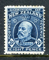 New Zealand 1909-16 King Edward VII - P.14 - 8d Indigo-blue HM (SG 400) - Nuevos