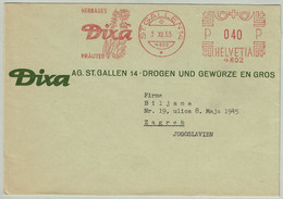 Schweiz / Helvetia 1953, Brief Freistempel / EMA / Meterstamp Dixa St. Gallen - Zagreb (Jugoslawien), Kräuter / Herbages - Medicinal Plants