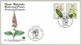 UNO Genève 1990, FDC Medizinal Pflanzen / Plantes Médicinales / Medicinal Plants, Plumeria Rubra, Chinchona Officinalis - Medicinal Plants