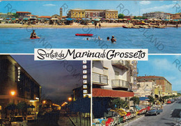 CARTOLINA  MARINA DI GROSSETO,TOSCANA,SALUTI,SPIAGGIA,MARE,ESTATE,STORIA,MEMORIA,BELLA ITALIA,RELIGIONE,VIAGGIATA 1965 - Grosseto