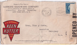 1918 - USA - ENVELOPPE PUB ILLUSTREE (VOIR OUTILS AU DOS !) Avec CENSURE De NEW YORK => ASUNCION (PARAGUAY) ! - Covers & Documents