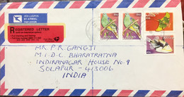 SOUTH AFRICA 2003,VIGNETTE AIRMAIL REGISTERED LABELS USED COVER TO INDIA 36 RAND RATE, BIRDS ,FISH - Lettres & Documents