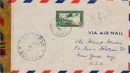 LETTRE WWII PAPEETE TAHITI 5F (PA1) FRANCE LIBRE CONTROLE POSTAL USA COVER OCEANIA - Cartas & Documentos