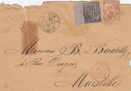 LETTRE.  INDE. 26 AOUT 1890.PONDICHERY POUR MARSEILLE. MODANE A PARIS. ALPHEE DUBOIS 10c + 40c ETAT.    /   2 - Covers & Documents