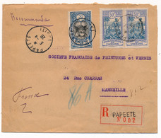 LETTRE RECOMMANDÉE PAPEETE TAHITI MARSEILLE AU DOS CACHET CHARGEMENTS COVER OCEANIA - Cartas & Documentos