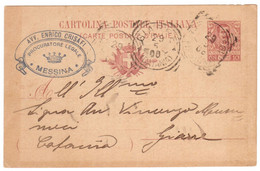 WQ689  Regno 1908 Messina Intero Postale 10c.  Avv. Enrico Crisafi  Vg. Per Giarre - Postwaardestukken