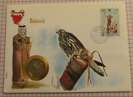 FDC Bahrain Stamped With King Isa Bin Salman Al Khalifa (coin Cover With 100 Fils 1965) - Bahreïn (1965-...)